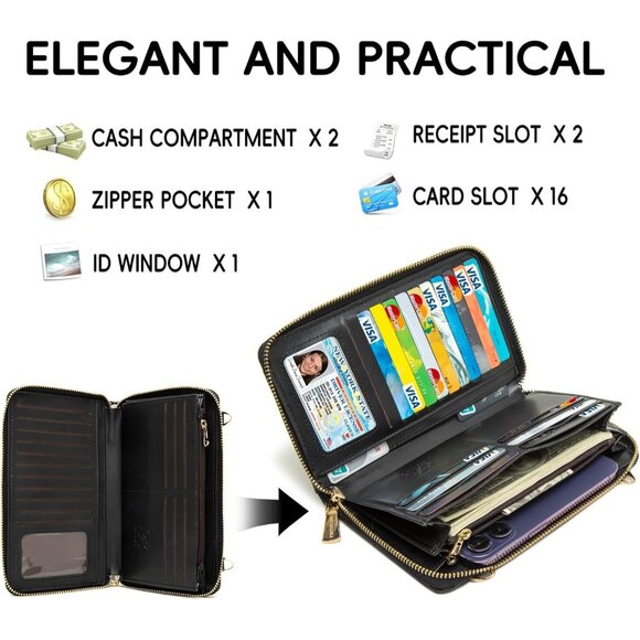 🆕Women Black PU Leather Crossbody Cell Phone Wallet Purse RFID Protection Card - Picture 4 of 7